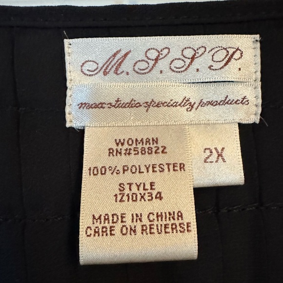 MSSP Woman 2X Black Sheer Pleated Tie Neck Blouse - Picture 3 of 10